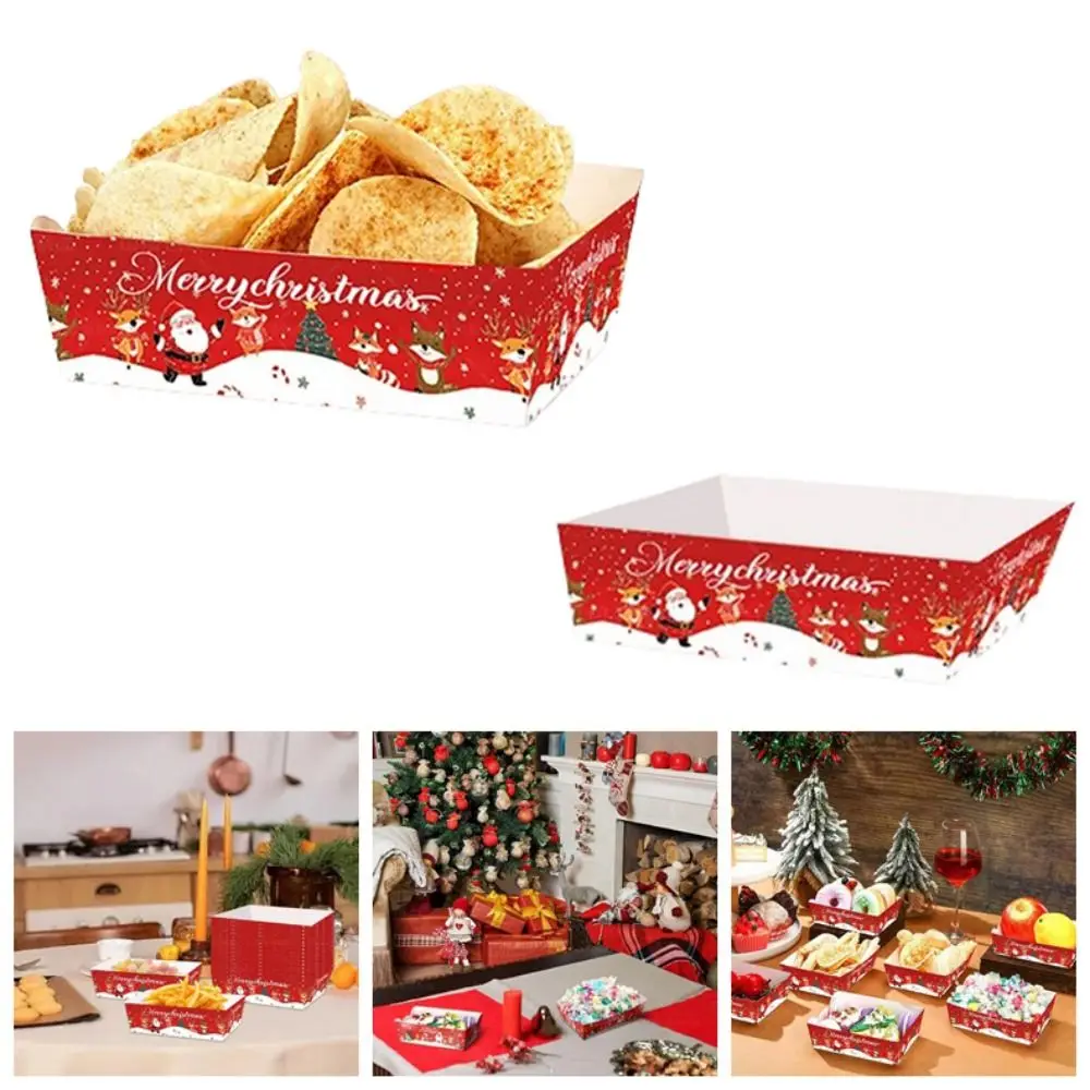 20Pcs Creative Christmas Paper Food Tray Thickened Paper Fast Food Package Box Red Household Christmas Party Supplies