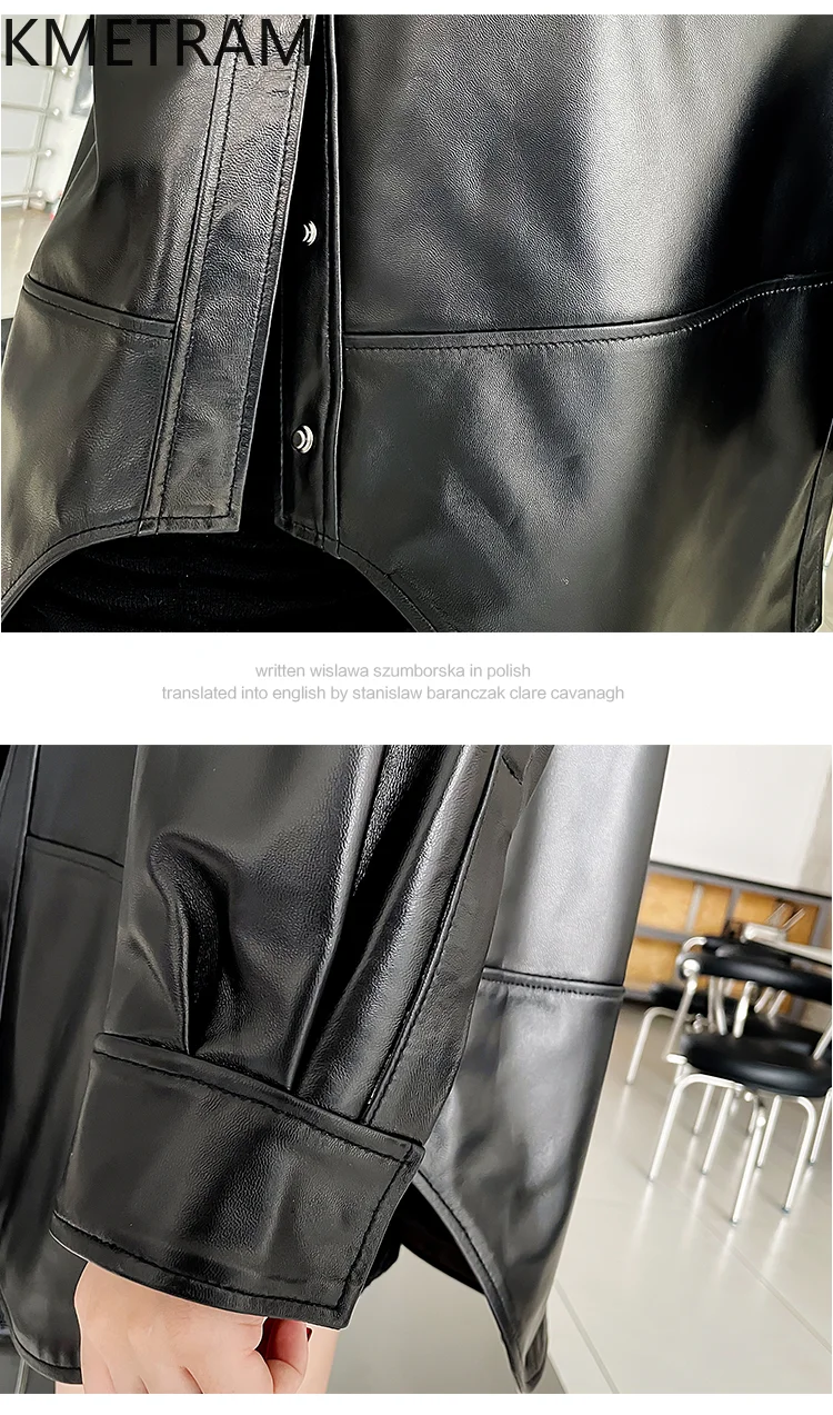 Strato superiore al 100% di giacca di pelle di pecora Donna Nero di media lunghezza Giacche di pelle genuina Donna Cappotti larghi Abiti autunnali 2025 дубл Javка