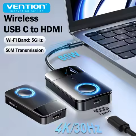Vention Wireless HDMI Extender 4K@30Hz Video Transmitter Receiver 5GHz WiFi USB C to HDMI Adapter for IOS Android Laptop TV PC
