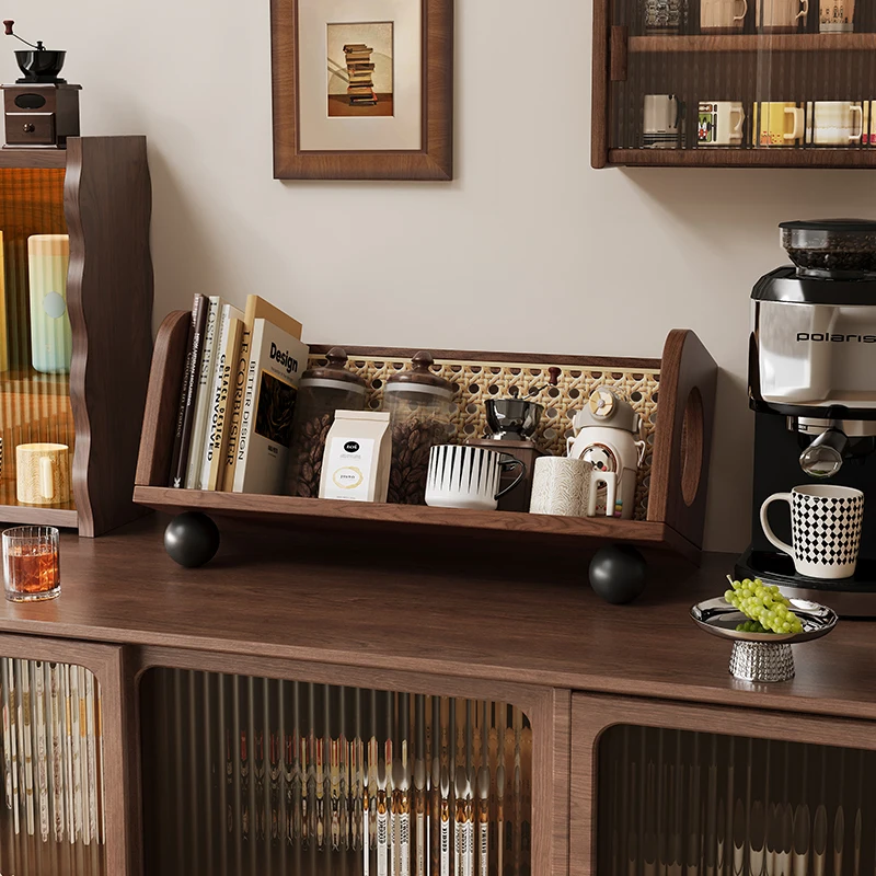 

Walnut Wood Bookshelf Office Desk Organizer with Vine Weaving Design Minimalist Book Stand for Study Space Saving Display Rack