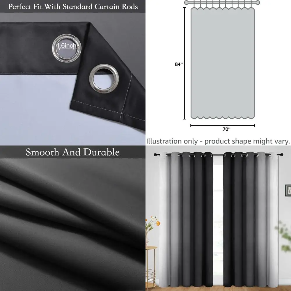 

Gradient Black to White Light-Blocking Insulated Grommet Curtains, 2-Panel, 70x84 for Bedroom & Living Room
