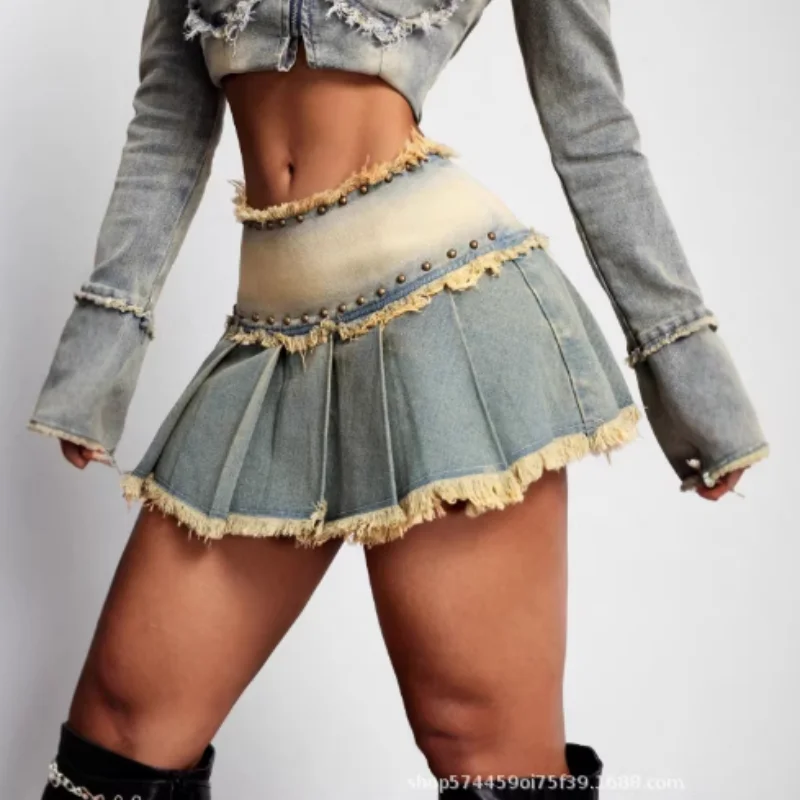 Women Denim Mini Skirts 2026 Women American Mid Rise Frayed Edge Skirt Summer Casual Vintage Short Jean Skirt  Ladies Outfit