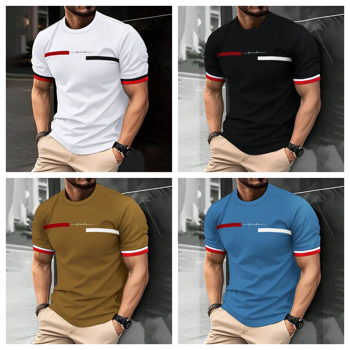

Men's 3D Striped Printed T-shirt Men's Hip-hop Trend Harajuku Streetwear Round Neck T-shirt Comfortable and Breathable 2025