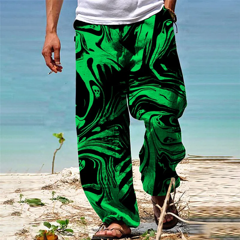 New Men's Casual Wide-leg Pants 3D Printed Wide-leg Pants Casual Hawaiian Baggy Beach Pants Retro Street Fashion Summer