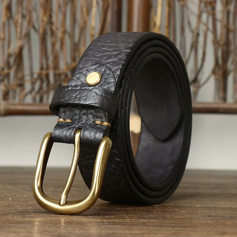 

Thickened Top Layer Cowhide Embossed Buffalo Leather Pattern Belt, Men's Genuine Leather Needle Buckle, Vintage Men's Jeans Belt