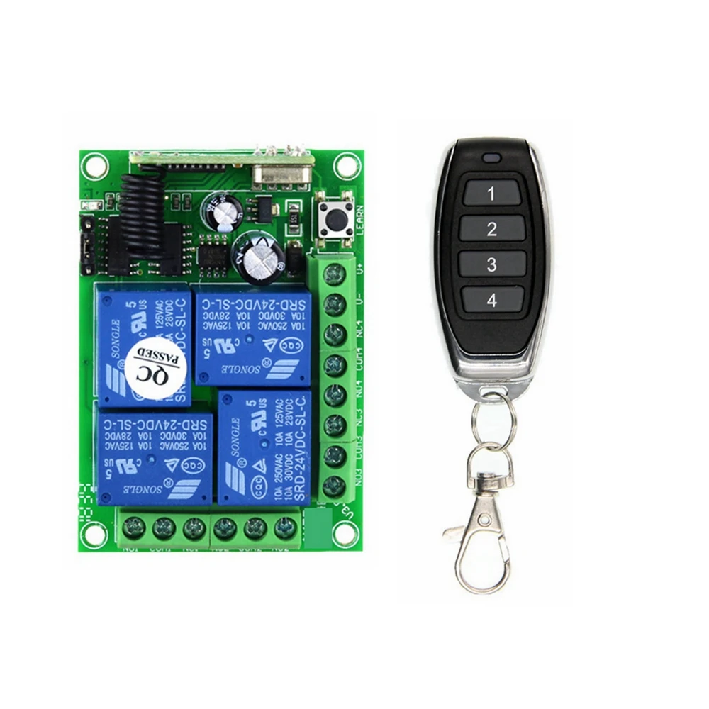 

RF Wireless Remote Control Switch DC12V 24V 4CH Receiver Control Motor Positive And Negative Lane Gate Access Switch