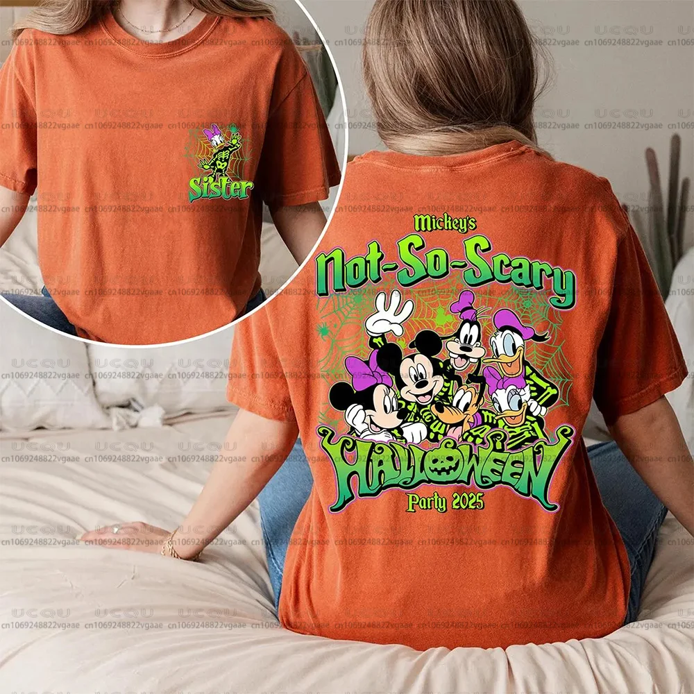 تي شيرت عتيق لشخصيات الهالوين المخيفة من ديزني تي شيرت علوي هيكل عظمي للعائلة ميكي ميني هدية Y2k سترة للحفلات للجنسين رحلة