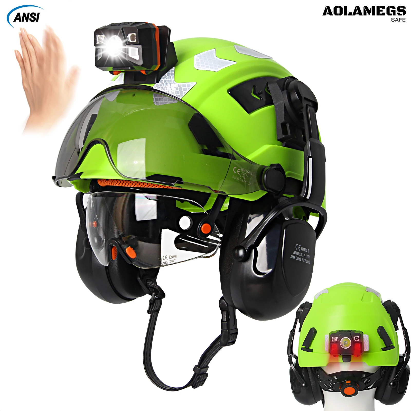 Construction Safety Helmet with Double Visors Head Lamp Reflective Sticker Earmuff ANSI CE Hard Hat Industrial Engineer Work Cap