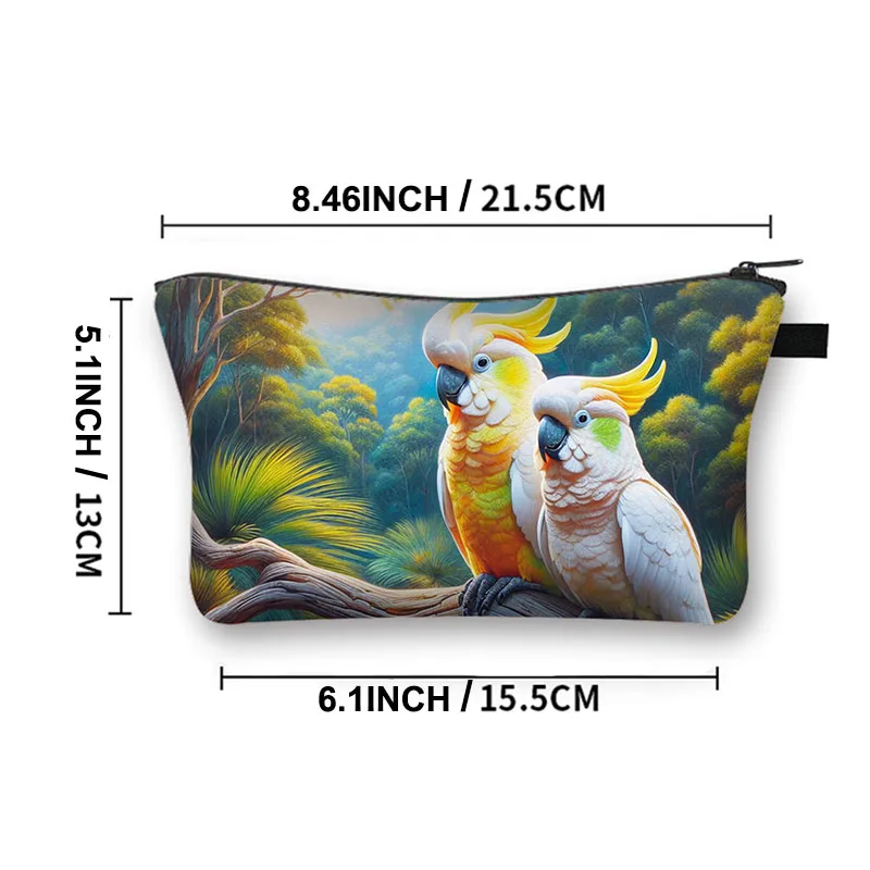 Watercolor Parrot Cosmetic Cases Macaw Toucan Hummingbird Birds Makeup Bag Women Toiletry Washing Bags Lipstick Holder Organizer