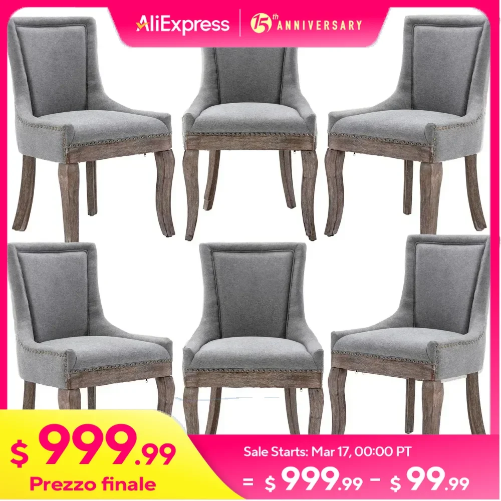 

Dining Chair Set of 6 with Nailhead Trim, Soft Thicken Padded, Sturdy Solid Wood Restaurant Chairs, Upholstered Dining Chair