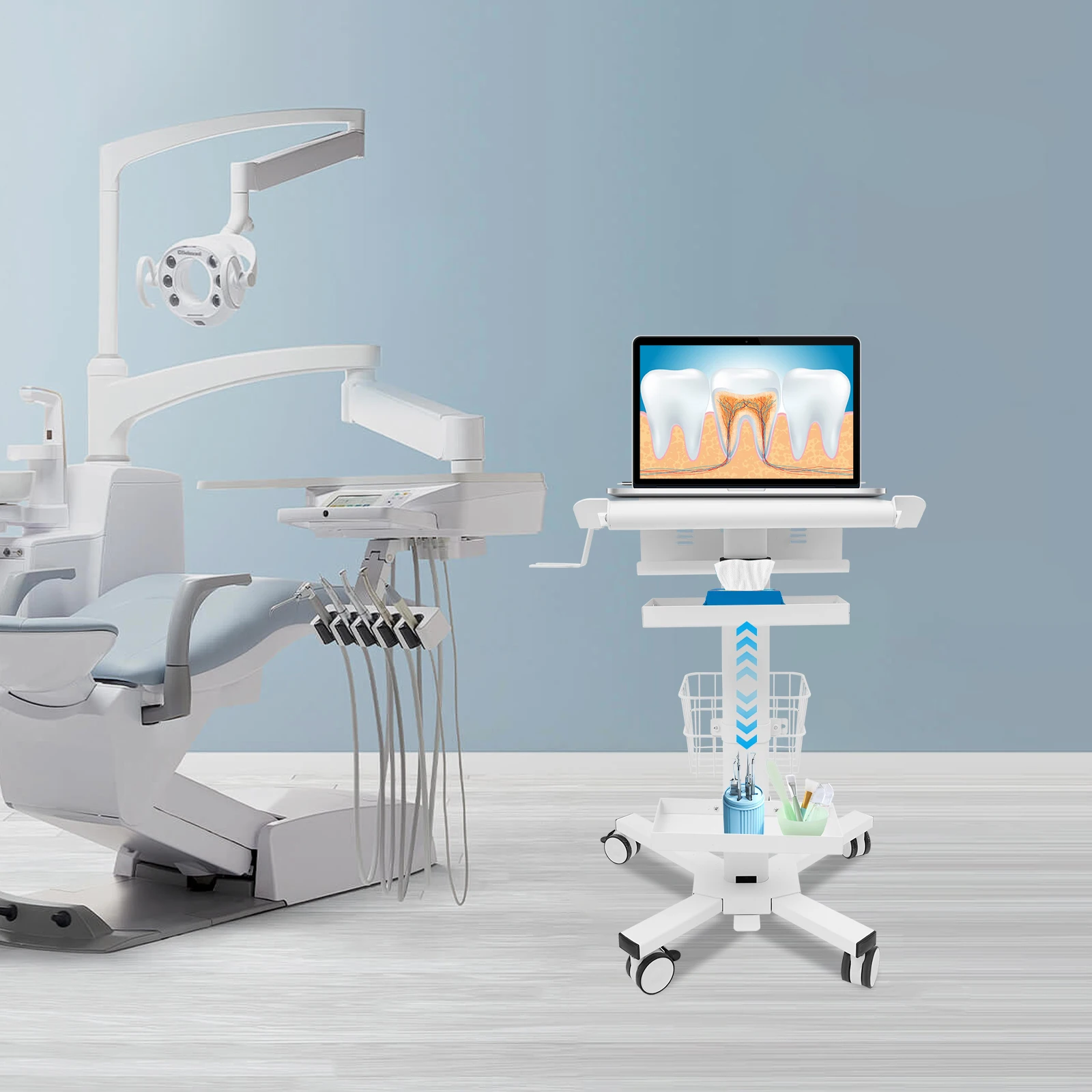 Медицинская тележка, просторная рабочая столешница, пневматический подъем, многофункциональное хранилище для клиники, лаборатории, больницы, стоматологического офиса, спа