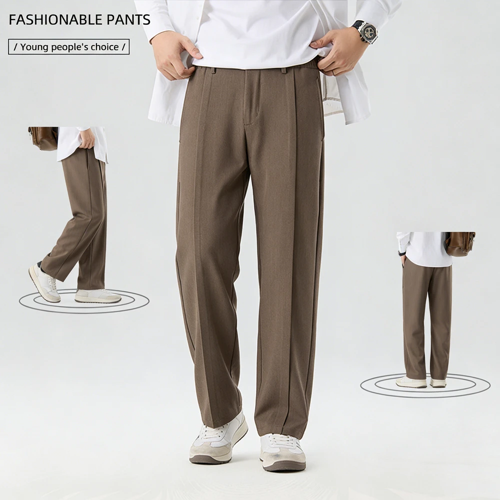 

Мужские повседневные брюки на весну и осень, роскошные мужские брюки в корейском стиле, широкие плиссированные брюки-костюм, прямые свободные мужские брюки