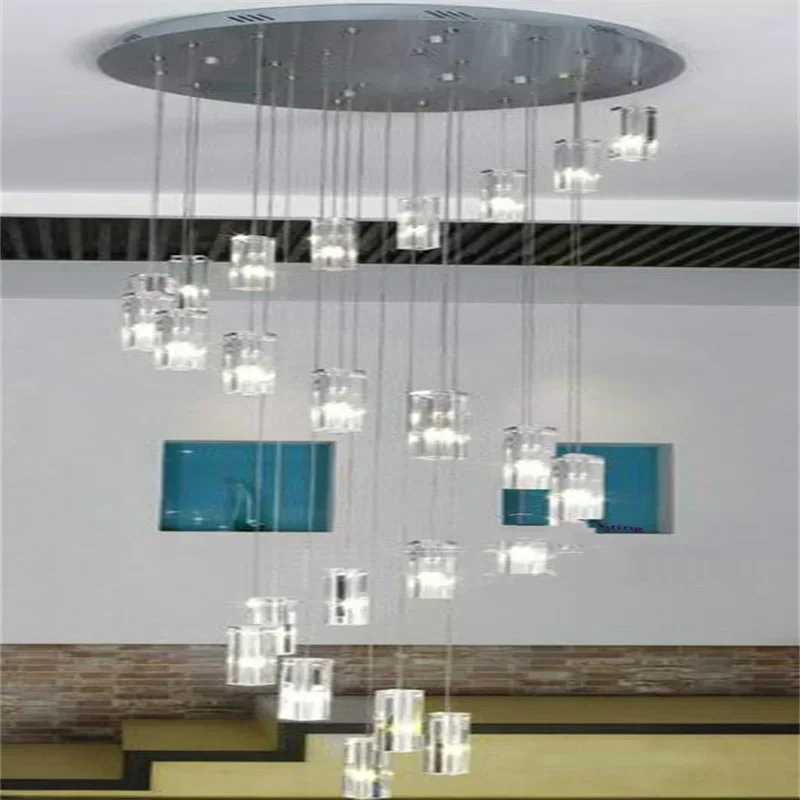 الدرج 20-25 قطعة G4 Led بريق الإضاءة الحديثة Led قلادة طويلة أضواء دوامة درج مصابيح معلقة كبيرة كريستال قلادة مصباح #4