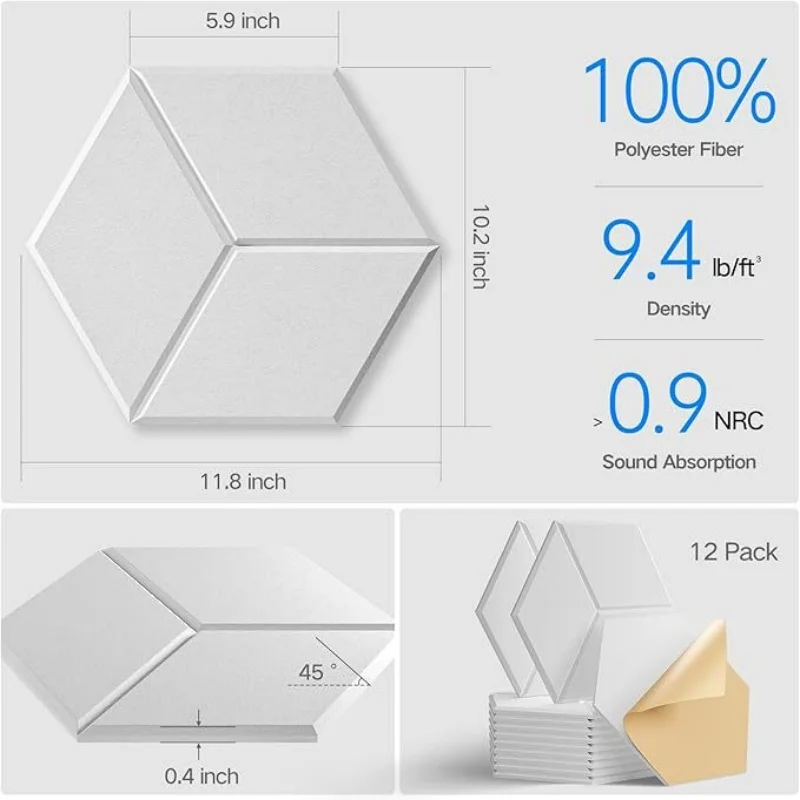 12pcs 30cm Y Shape Self Adhesive Acoustic Panels High Density Polyester Felt Sound Proof Wall Sticker for Home Decoration