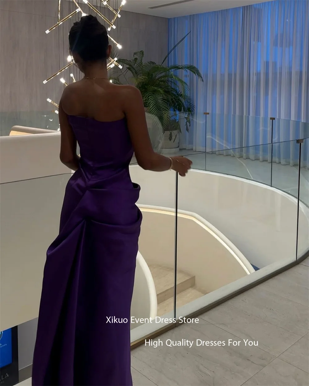 Xikuo Gaun Malam Putri Duyung Antik Arab Gaun Formal Tanpa Lengan Gaun Prom Pesta Panjang Selantai Satin Ungu Wanita Disesuaikan