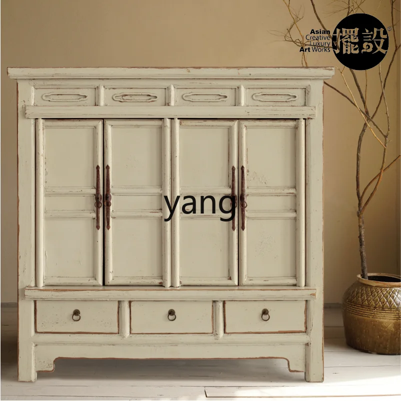 Yjq Decoration Solid Wood Shoe Cabinet Integrated New Chinese Style Large Capacity Storage Entrance Cabinet Wine Cabinet Home