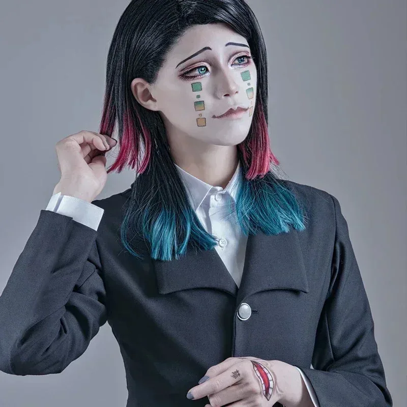 Dy20anime enmu cosplay demon slayer enmu cosplay traje kimetsu não yaiba uniforme preto roupas peruca terno traje de festa de halloween