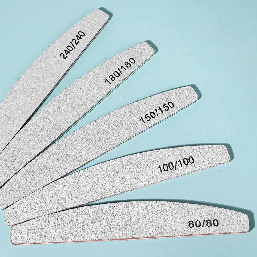 10Pcs Professional Nail File #80/100/150/180/240 Sandpaper Strong Thick Nail Files Sanding Half Moon Lime nail accessories Tools