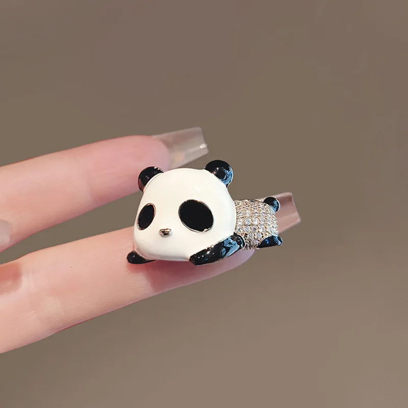 Cute Rhinestone Panda Brooches For Women Lovely Enamel Lying Panda Animal brooch For Clothing Packpack Pins Jewelry Kids Gift