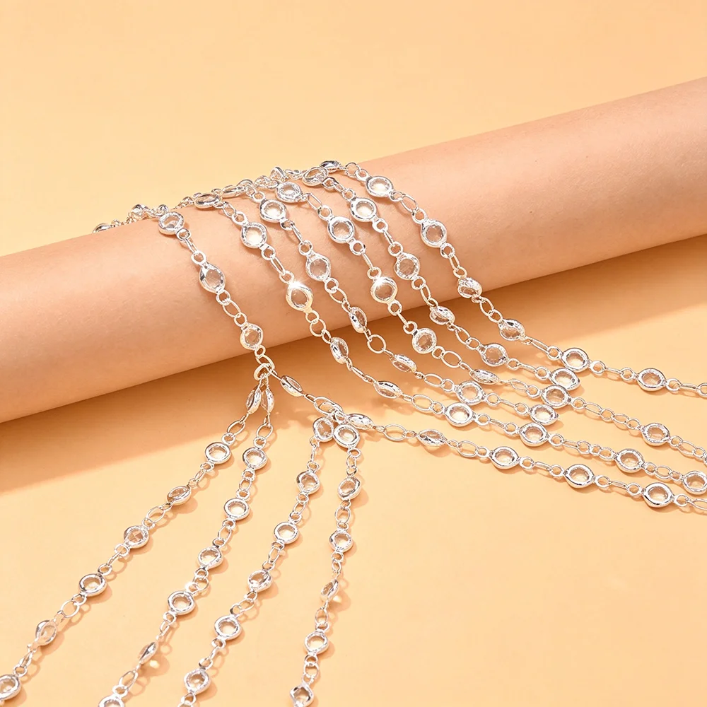 Hand Chain Bracelet Crystal Rhinestone Multilayer Finger Ring Adjustable Slave Bracelet for Women Wedding Prom Parties Jewelry