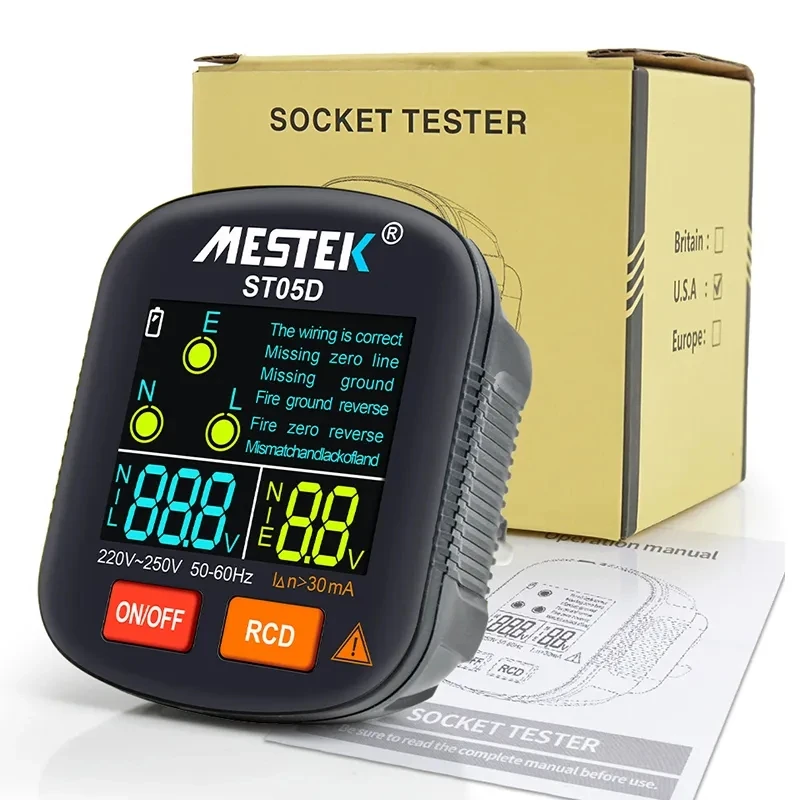 Miernik do gniazdka Tester gniazdka testowego RCD GFCI NCV Tester napięcia EU US UK Plug of uziem Zero Line 30mA wykrywacz inteligentne gniazdo