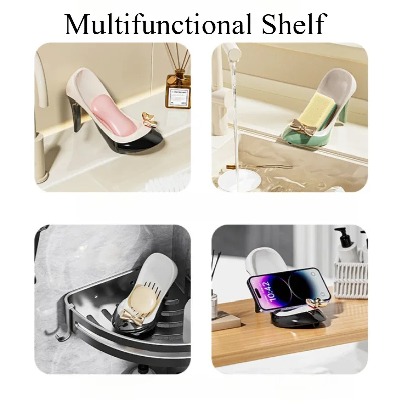 

Soap Organizer Box High Heels Shape Suction Cup sponge Soap Dishes Holder Shelves Draining Shelf for Bathroom/kitchen Accessorie