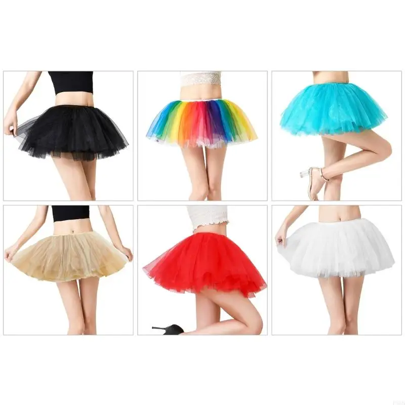 P88B Women Layered Tulle Rainbow Vintage Mesh Short Skirt Themed Party Costume