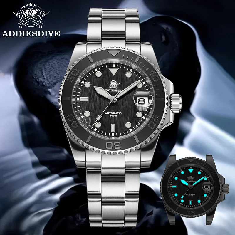 ﻿ ADDIESDIVE Classics Diver Watch Sapphire Glass 20Bar Waterproof BGW9 Luminous Stainless Automatic Watches for Men New AD2087