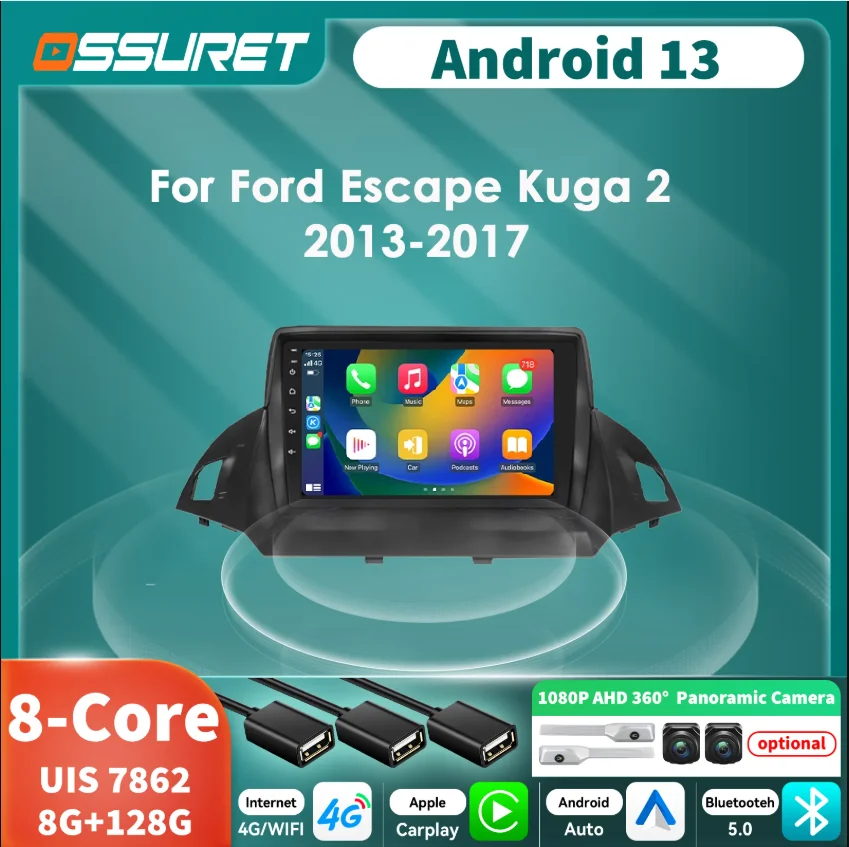 Android 14 Carplay Android Auto Auto radio Für Ford Escape Kuga 2 2013-2017 multimedia Video player 2DIN 360 Cam GPS Autoradio