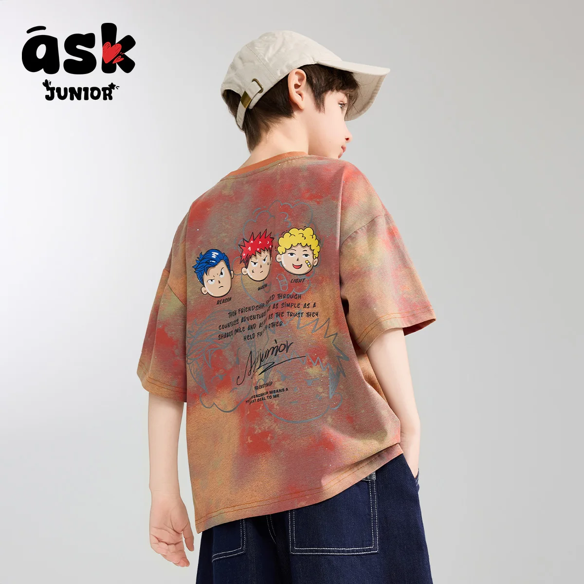 الأطفال الصيف قصيرة الأكمام الفتيان والأطفال الأكبر سنا المتناقضة اللون التعادل صبغ الكرتون المطبوعة قصيرة الأكمام تي شيرت #1