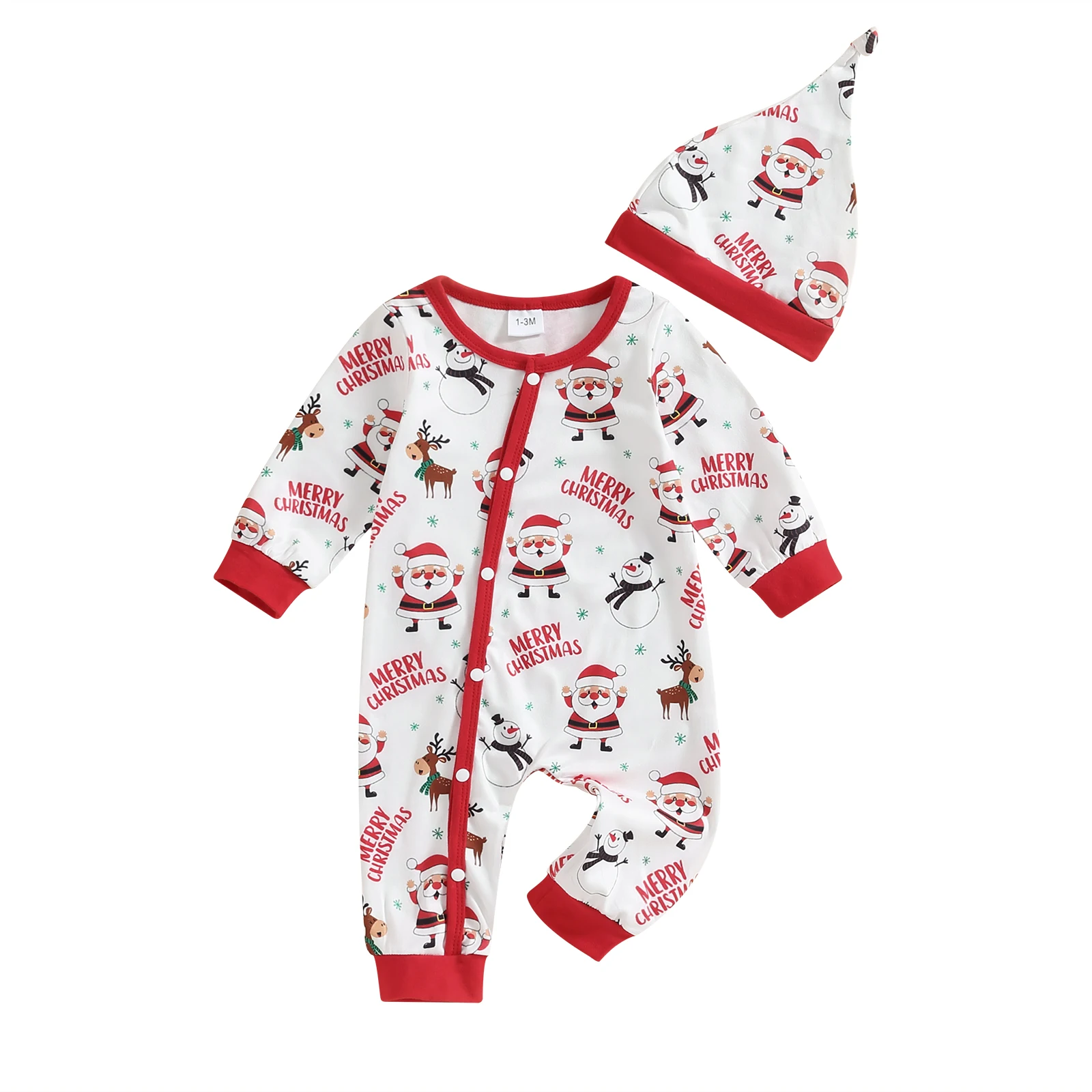 

BeQeuewll Baby Girls Boys Rompers Christmas Clothes Santa Snowman Letter Print Long Sleeve Toddler Fall Bodysuits with Hat