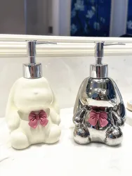 WHYOU-Creative Ceramic Cute Rabbit Liquid Soap Dispensers, Body Wish Shampoo Emulsion Bottle, Latex Bathroom Accessories Set