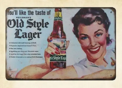 Heileman's beer 1950's old style lager metal tin sign accent wall