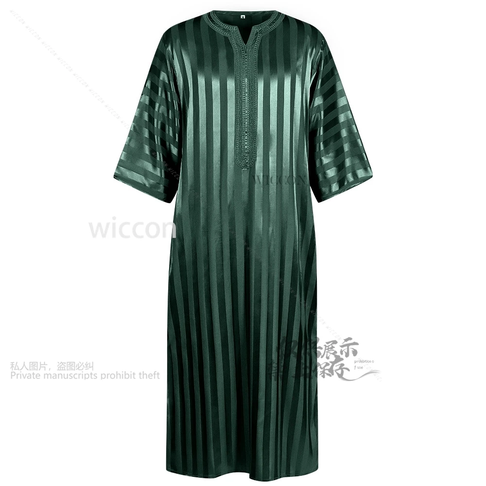 2025 Cartoon Cosplay Vintage Losse Moslim Gewaad Kostuum Mouw Mode Casual Gestreept Geborduurd Islamitische Man Aangepast