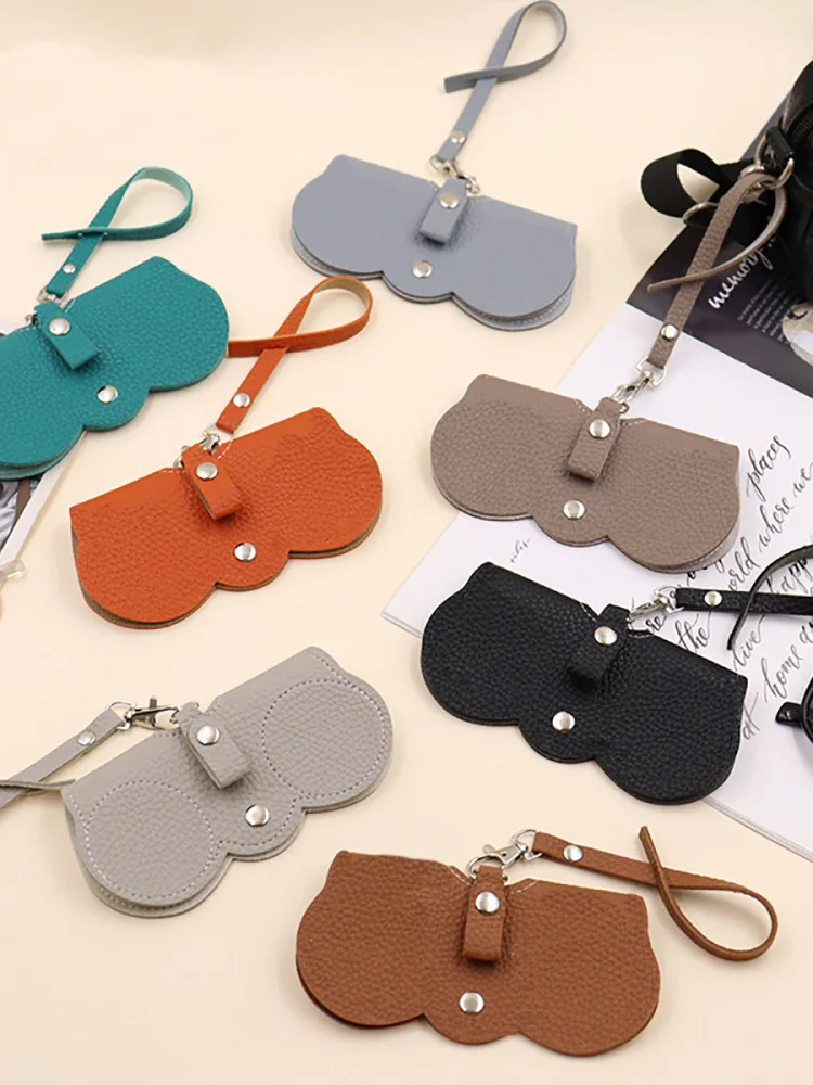 VBCX 1pc Litchi Embossed Glasses Cover Cute Hanging PU Leather Sunglasses Reading Glasses Storage Bag Portable Travel Eyewear