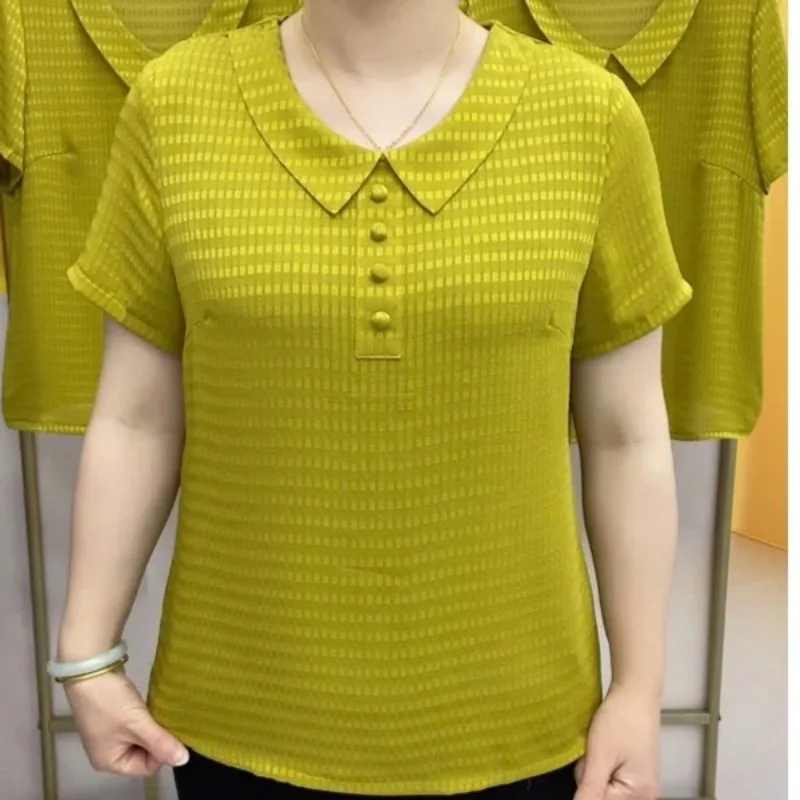 Women's Plus Size Doll Collar T-shirt Casual Short Sleeve Blouse