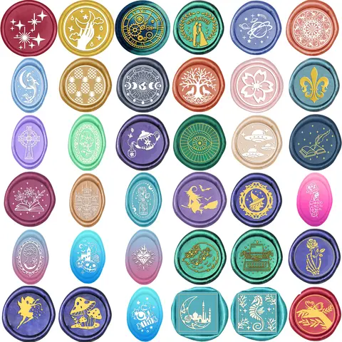 1pc 타원형/라운드/사각형 혼합 왁스 인감 스탬프 꽃 우주선 지구 마녀 추상 패턴 씰링 스탬퍼 이동식 헤드 2024