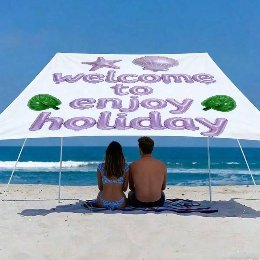 

1pc Beach Sunshade Cloth, Outdoor Sun Shade Sail Tarp - Poles Not Included, Waterproof, Polyester, Grommeted Corners, Easy Setup, For Beach, Camping, Picnic, Patio, Backyard, Outdoor Party, Family Gatherings Welcome To Enjoy Holiday - Minimalist, Minimali