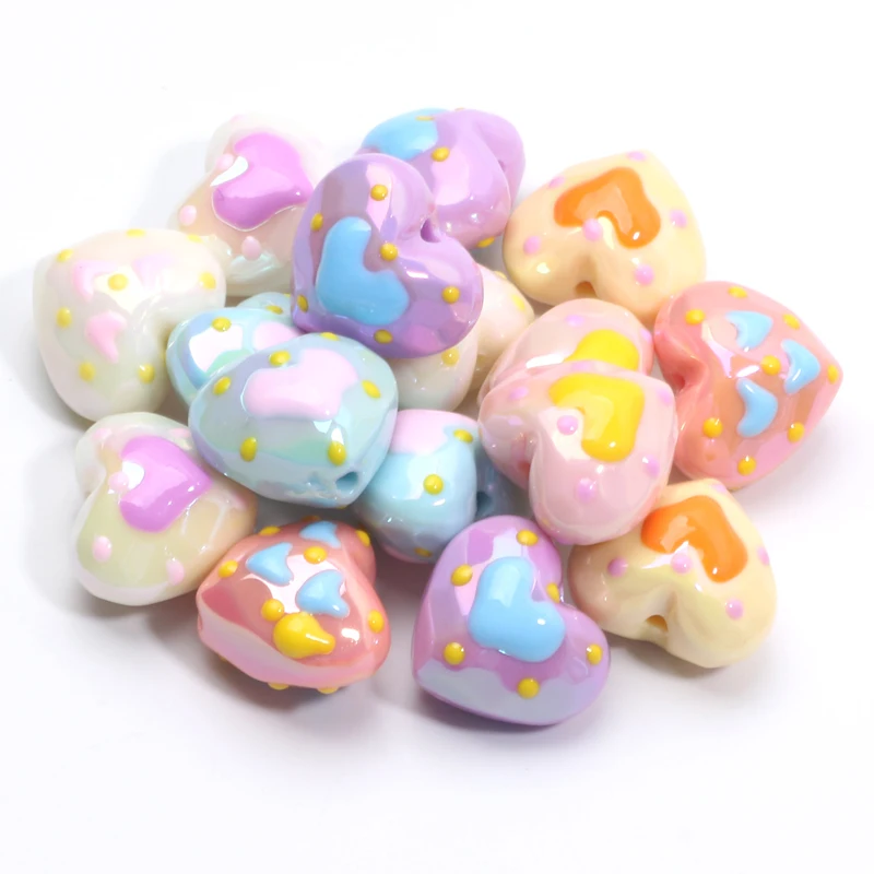 10pcs Love Heart Acrylic Beads Valentine's Day Hand Drawn Loose Beads For Jewelry Making Diy Bracelet Necklace Hairpin Gifts