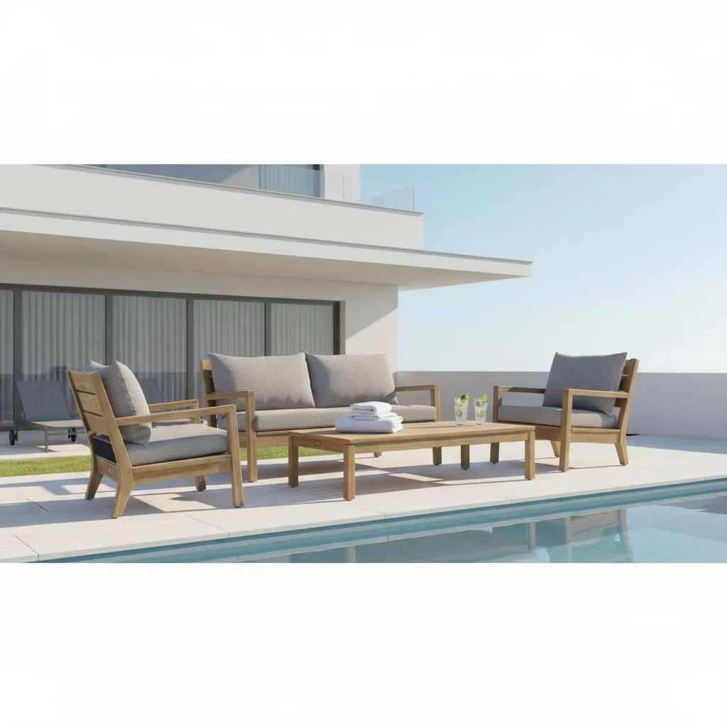 Luxury Modern Teak Sofa Set Waterproof Sunscreen Solid Wood Furniture For Villa Courtyard Patio Balcony Outdoor Dining Hotel