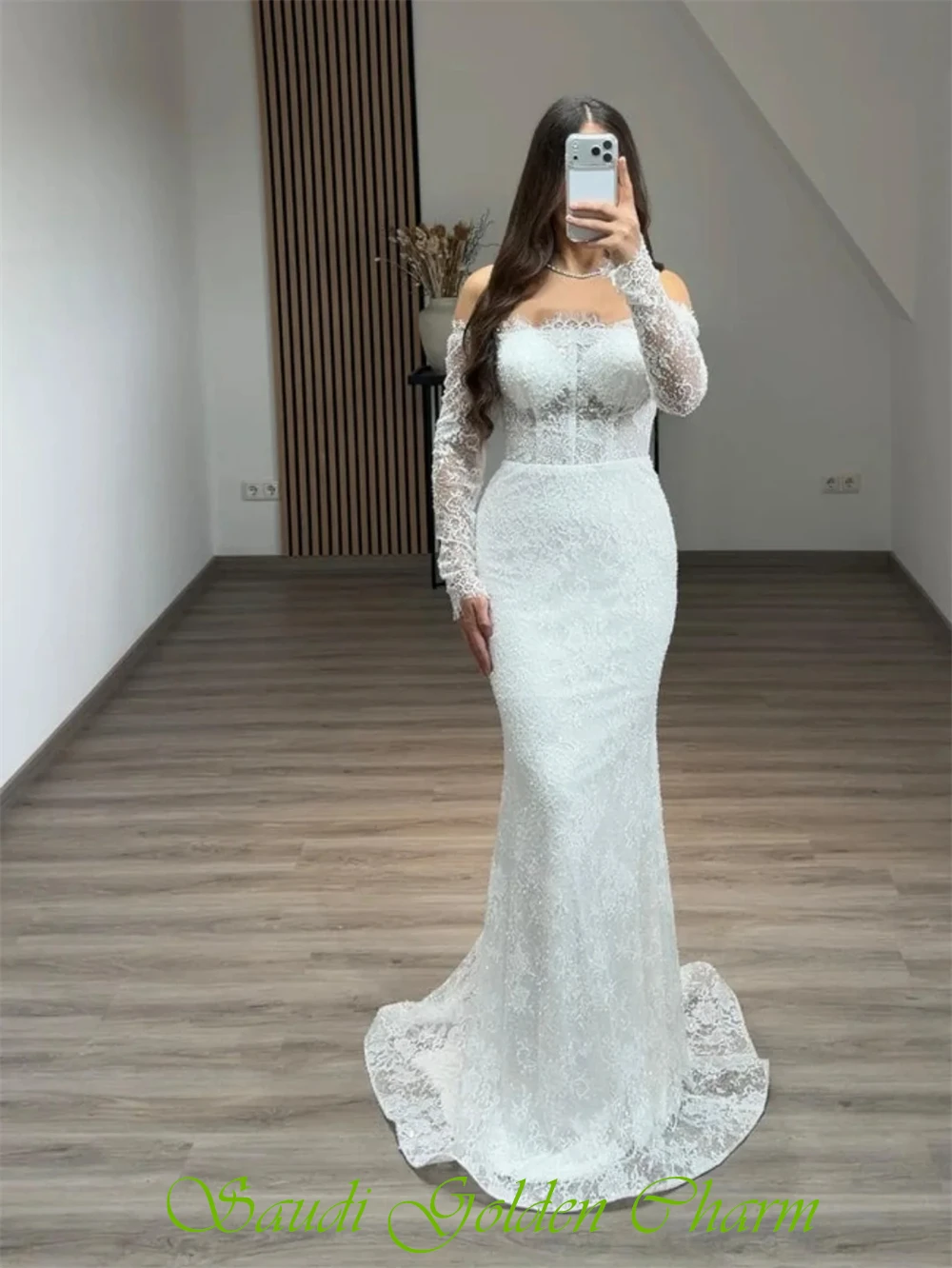 Abito da homecoming in pizzo bianco semplice personalizzato Abito da cerimonia formale con scollo a barca maniche lunghe Abiti da celebrità Abito da festa con strascico a sirena morbida