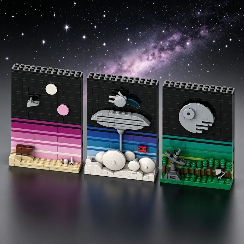 MOC Space Age Story Art Trilogy Modular Interlocking Building Blocks Scene Stage Painting Constellation Postcard Decor Item Gift