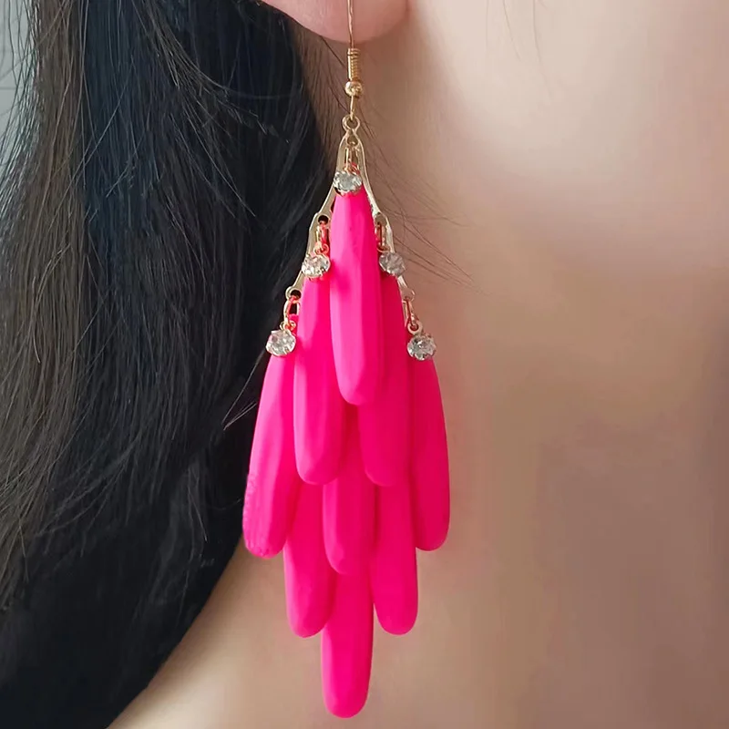 Exaggerated Acrylic Tassel Long Drop Earrings For Women Holiday Party Fashion Jewelry Ear Accessories AE030