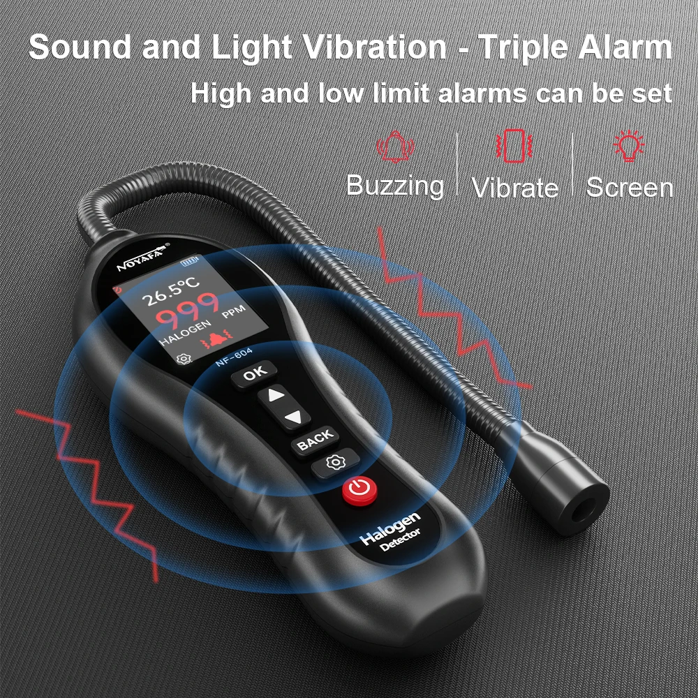 Halogen Gas Detector Refrigerant Leak Detector R134a R22 R410a 0 1000 PPM Color Screen Beep Vibration Alarm for HVAC AC