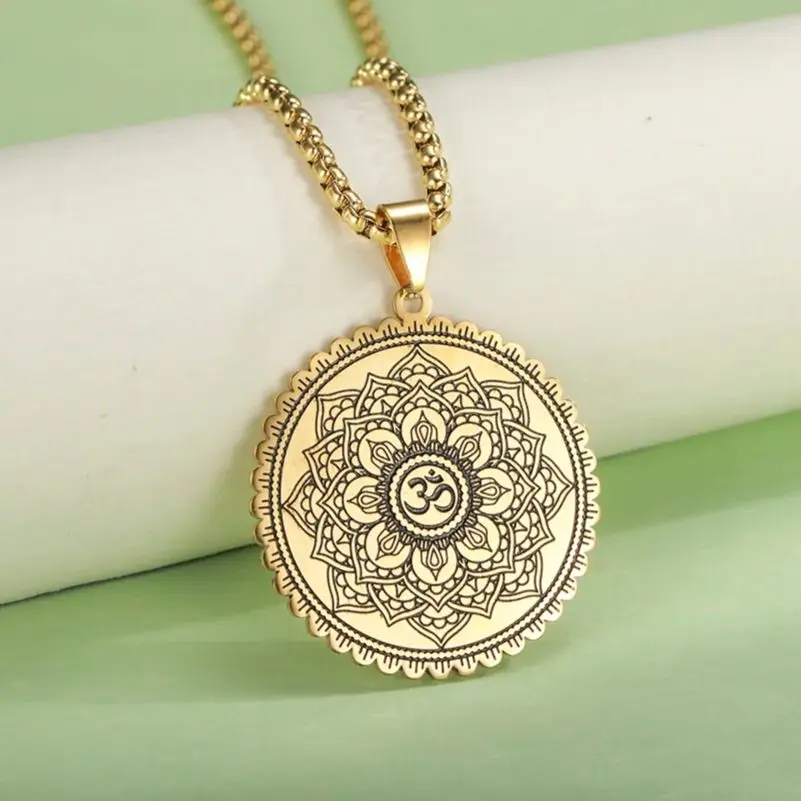 Dawapara Vintage Buddhism Mandala Yoga Pendant OM Necklace Religious Geometry Meditation Amulet Stainless Steel Jewelry