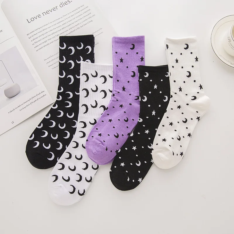 2024 New Adult Socks with Star and Moon Patterns, Men's and Women's Socks, Cotton Anti Slip and Sweat Absorbing Long Socks