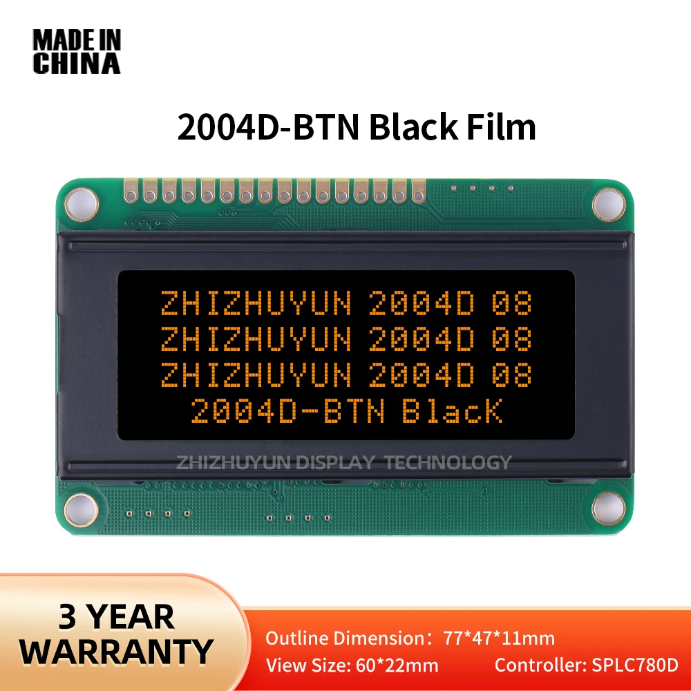 Factory Supply Multiple Languages LCD Screen Spot Module BTN Black Film Orange Font LCD2004D Serial LCD Display Screen