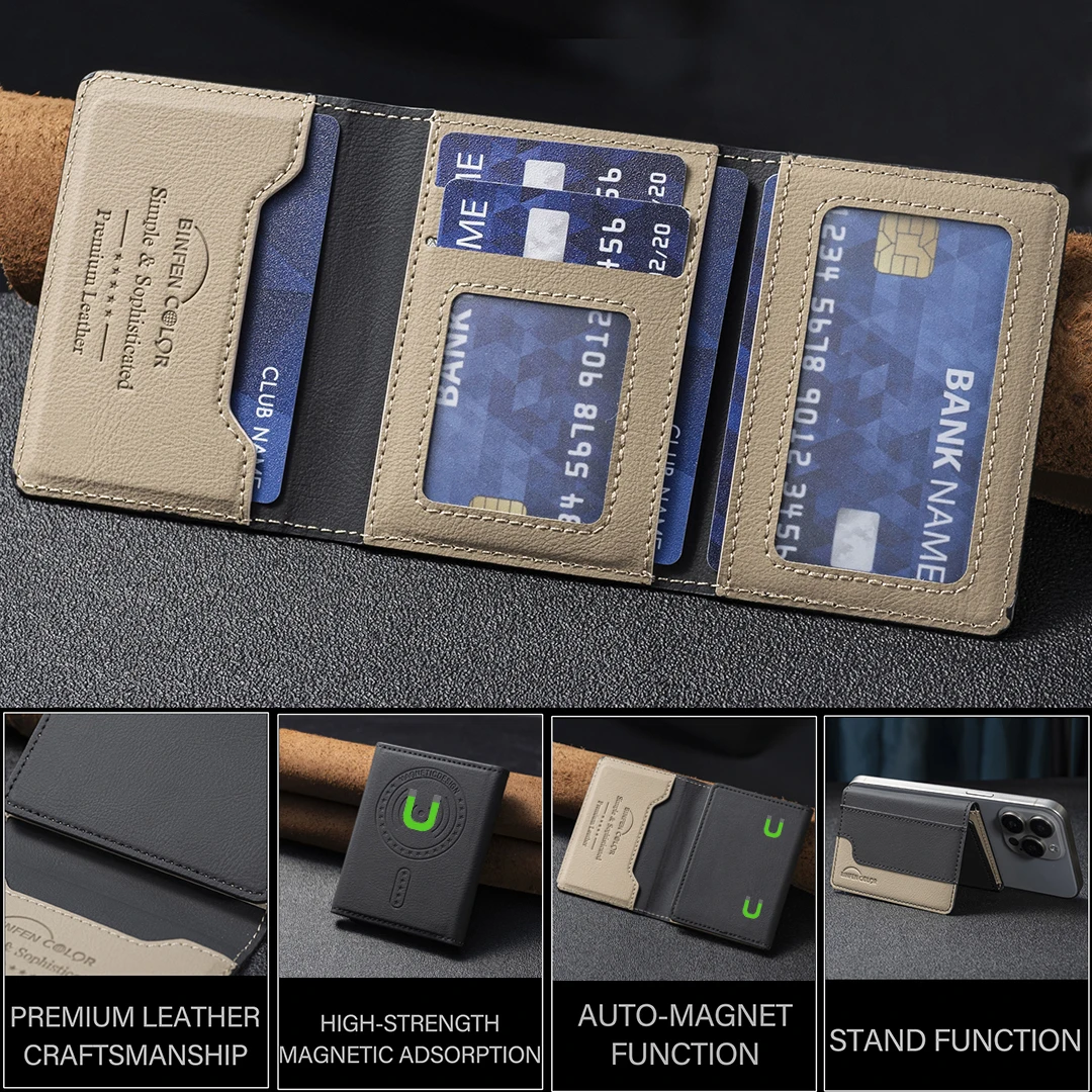Premium Sle Leather Wallet Magnetic Bracket for IPhone 18 pro max 17 Pro for Magsafe Credit Card ID Card Kickstand Card Holder