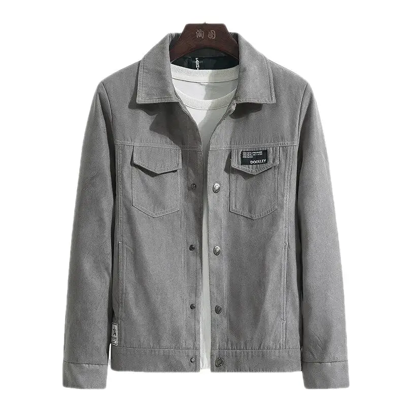 

High Quality Men Autumn Spring Jacket Korean Slim Fit Single Breasted Turn Down Collar Motorcycle Fashion Jacket Men Clothing