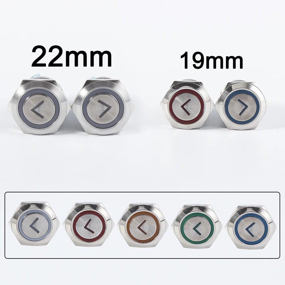 19mm22mm Metal Latching Momentary Horn Push Button Switch LED Lighting Car Auto Power 3V 6V 12V 24V 220V Waterproof arrow L type